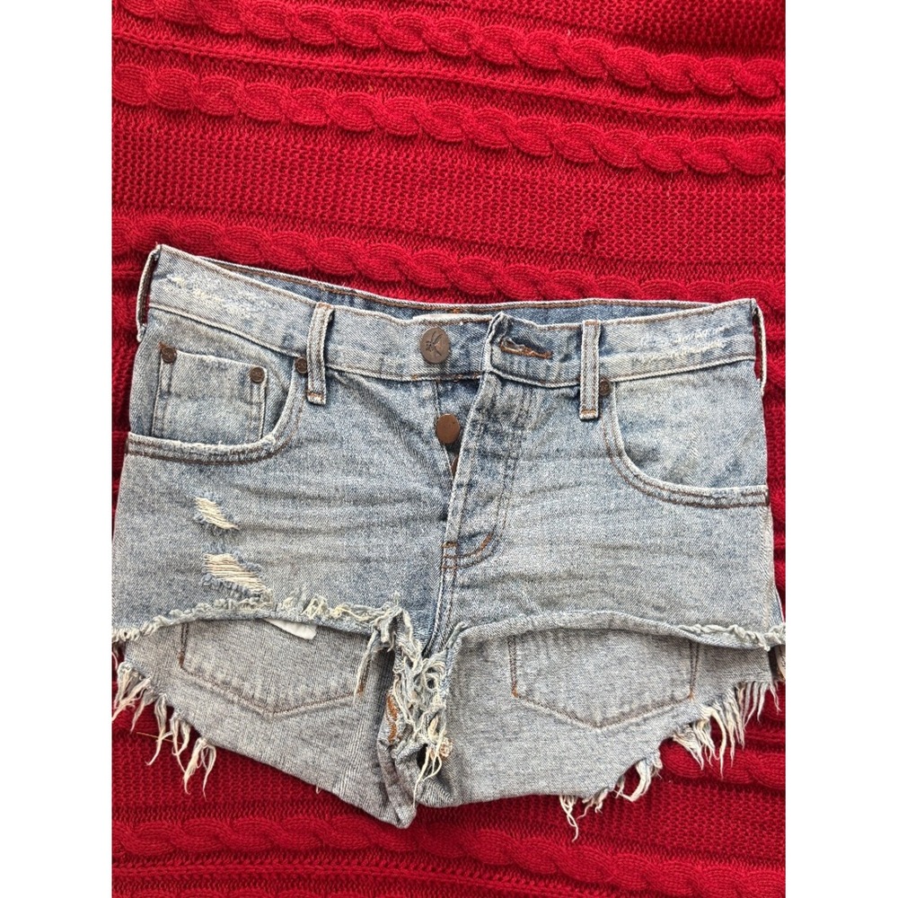 One Teaspoon Dukes Bonita Low Waist Denim Shorts Size 12 Distressed Cutoff - Picture 8 of 10